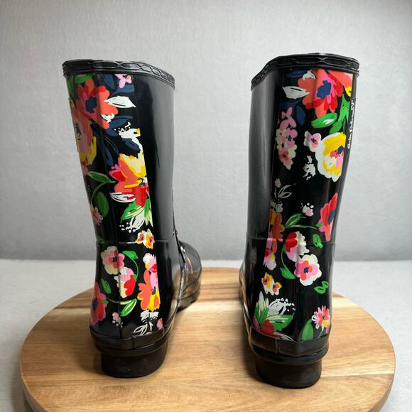 Roma Sadie Robertson Womens Size 9 Black Floral Short Lace Up Rain Boot - Picture 4 of 8